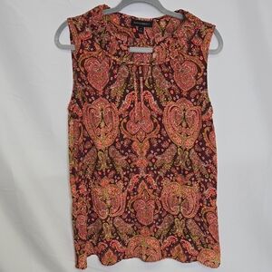 Banana Republic Tie-Collar‎ Paisley Sleeveless Blouse, Women's Size Medium